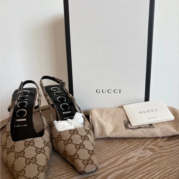 Gucci Women's Brown Patterned Slingback Heels - Picture 3 of 5